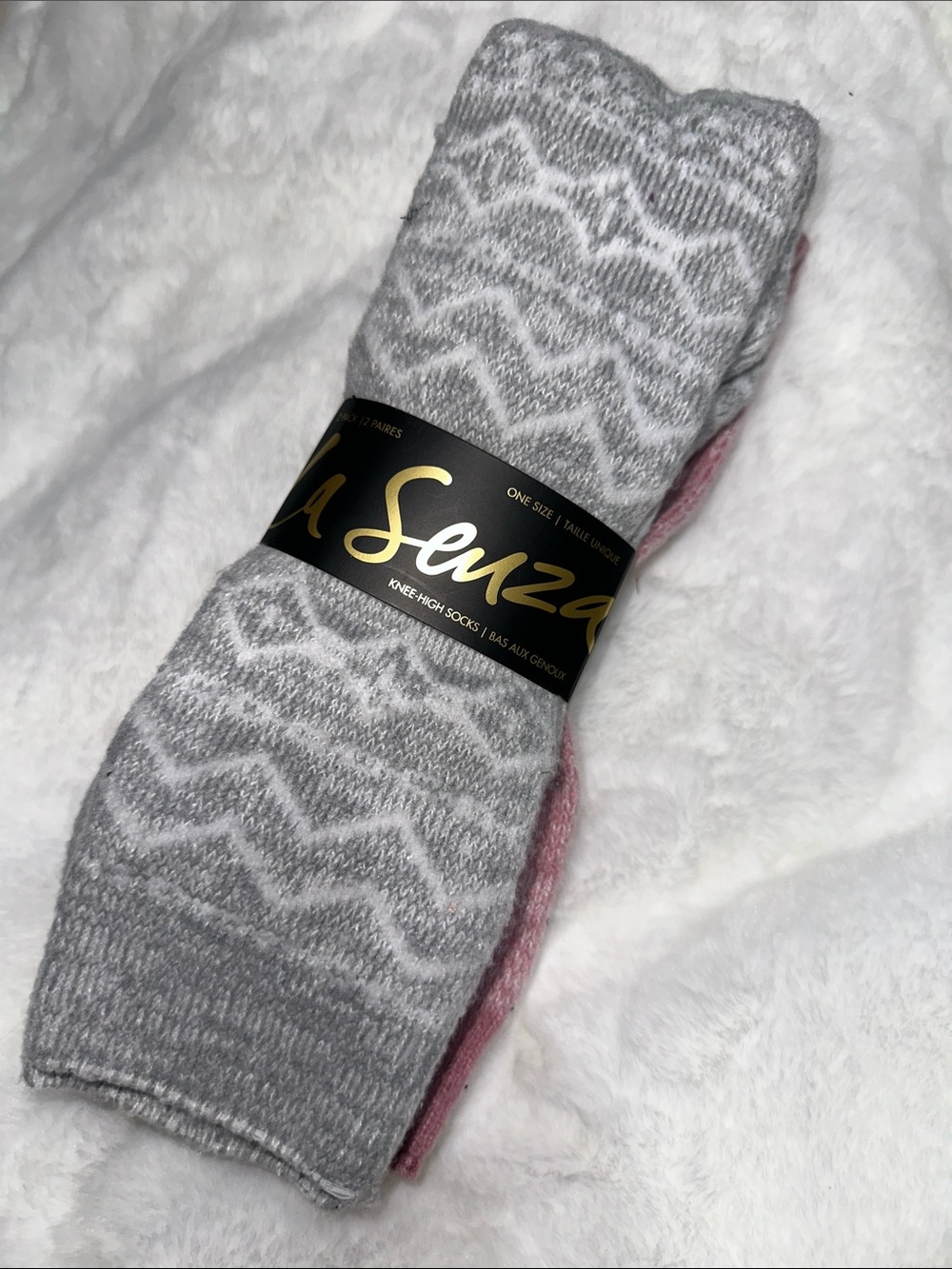 La SENZA Gray and Pink Patterned Knee-High Socks - 2 Pack
